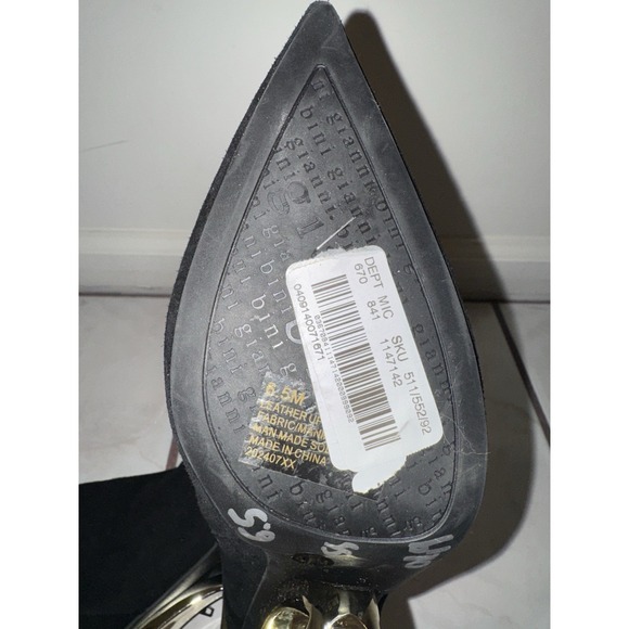 NWOB Gianni Bini heeled boots 6.5 black suede gold architectural heel pointy - Picture 8 of 12